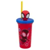Vaso de Plástico con Tapa 3D y Popote Spiderman 443ml
