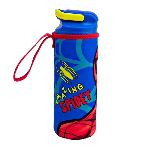 Botella de Plástico con Funda y Tapa Pushup Spiderman 600ml