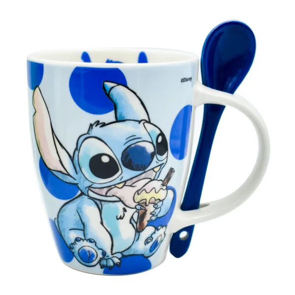 Juego de 2 Tarros con Cuchara de ceramica Stitch y Angela helado