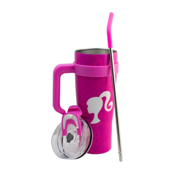 Termo Alto Doble Pared Acero Inoxidable Con Boquilla Y Popote 1.2 L. Barbie