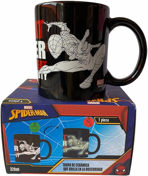 Tarro De Cerámica Brilla En la Oscuridad Spiderman 340 ml