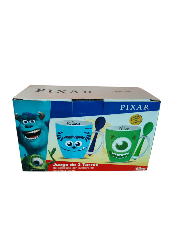 Duo Monsters Inc Tarros de Porcelana con Cuchara de Cerámica 310ml