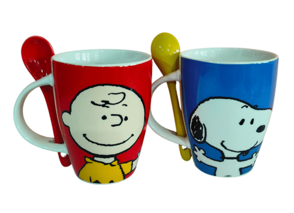 Duo Snoopy Tarros de Porcelana con Cuchara de Ceramica 310ml
