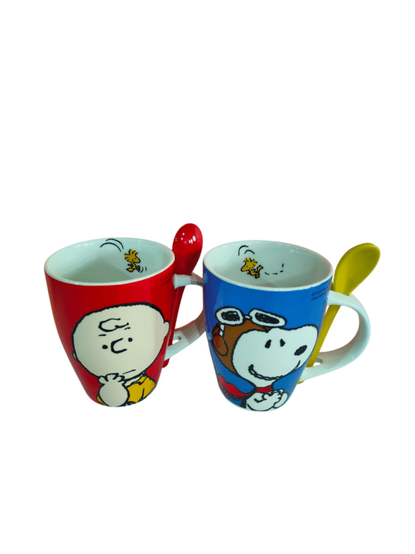 Duo Snoopy Tarros de Porcelana con Cuchara de Ceramica 310ml