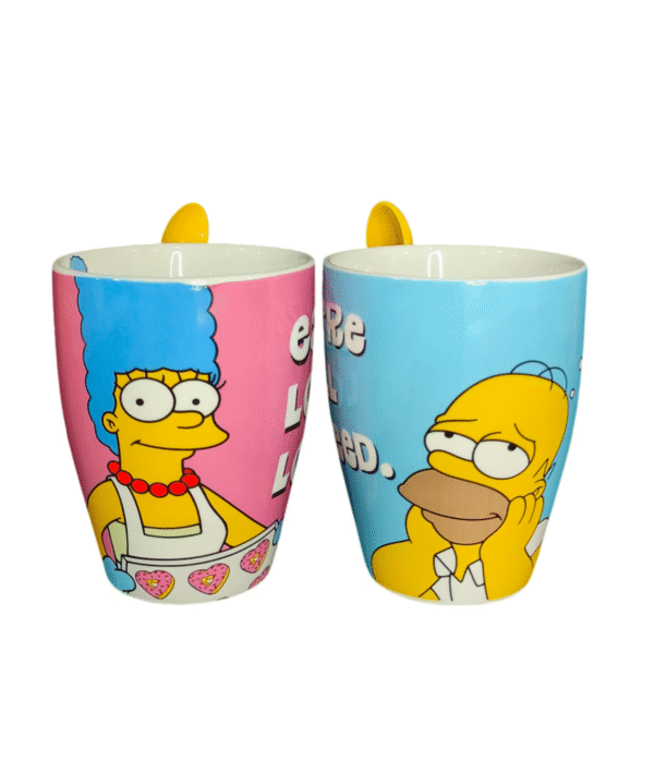 Duo Tarros de Porcelana con Cuchara de Ceramica 310ml Homer y Marge