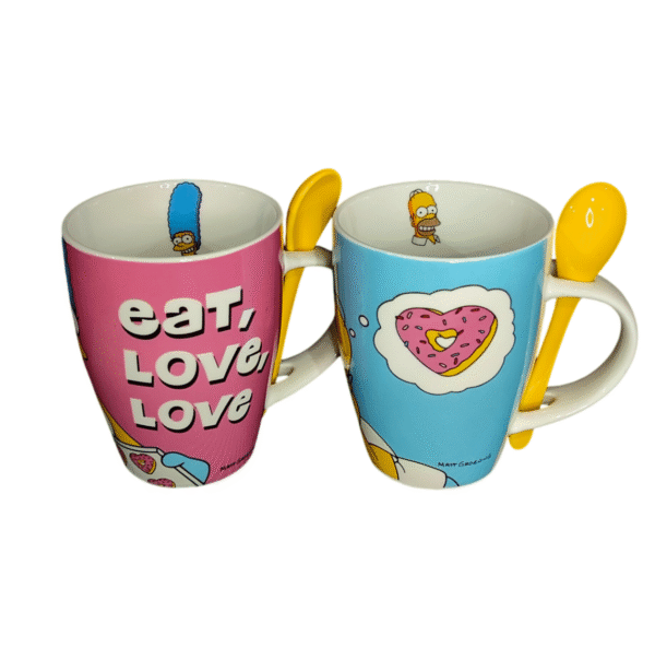 Duo Tarros de Porcelana con Cuchara de Ceramica 310ml Homer y Marge