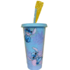 Vaso con Popote y Tapa Stitch de Plástico