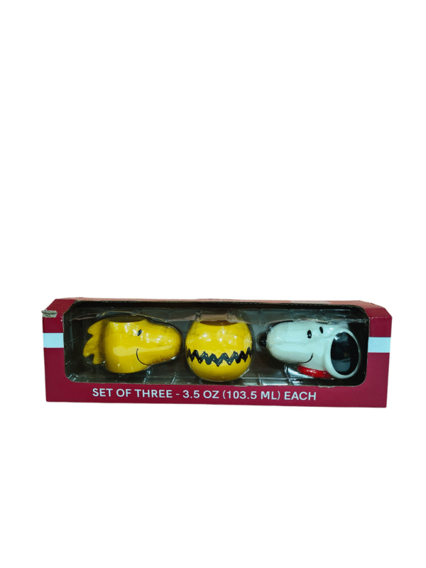 Set Mini tazas Peanuts - Snoopy, Woodstock y Charlie Brown 103 ml