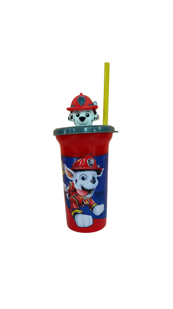 Vaso de Plástico con Tapa 3D y Popote Paw Patrol 443ml