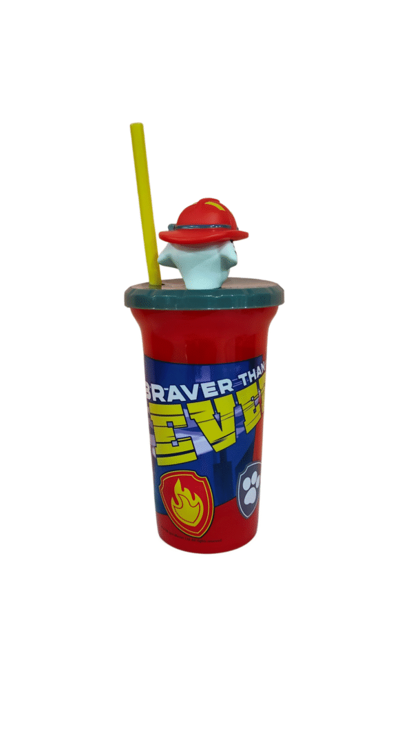 Vaso de Plástico con Tapa 3D y Popote Paw Patrol 443ml