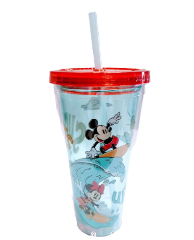 Vaso De Plastico Con Tapa Y Popote Mickey Y Minnie Mouse