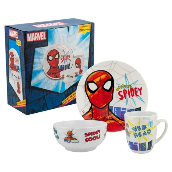 Vajilla Individual de Porcelana 3 Piezas Spiderman