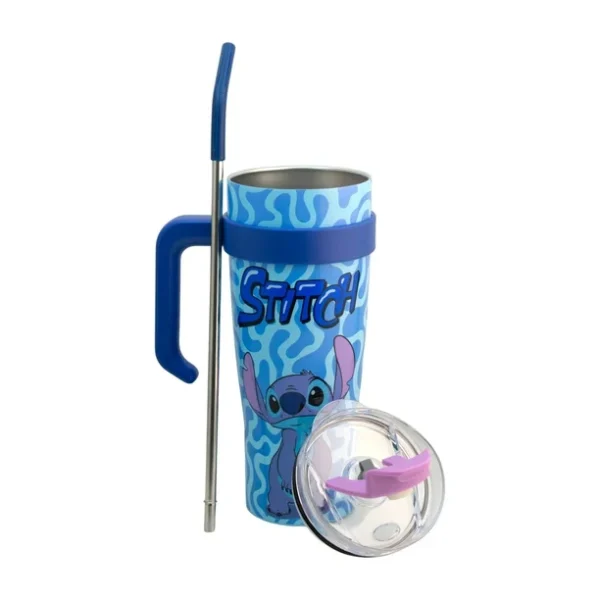 Termo Alto Doble Pared Acero Inoxidable Con Boquilla Y Popote 1.2 L. Stitch