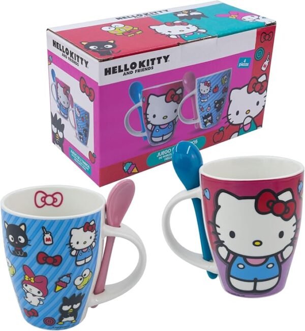 Duo Hello Kitty And Friends Tarros de Porcelana con Cuchara de Ceramica 310ml