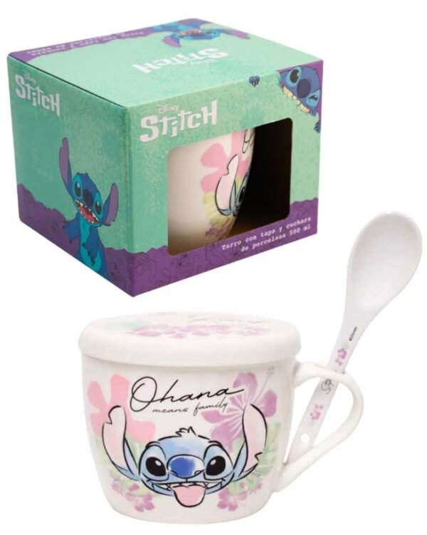 Tarro Con Tapa Y Cuchara de Porcelana Stitch 580ml