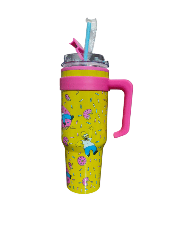 Termo Alto Doble Pared Con Boquilla Y Popote 1.2 L. Los Simpsons