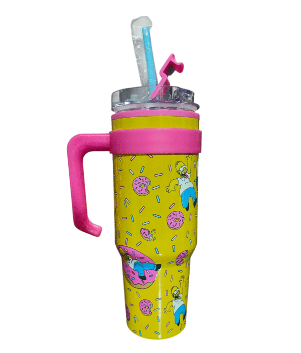 Termo Alto Doble Pared Con Boquilla Y Popote 1.2 L. Los Simpsons