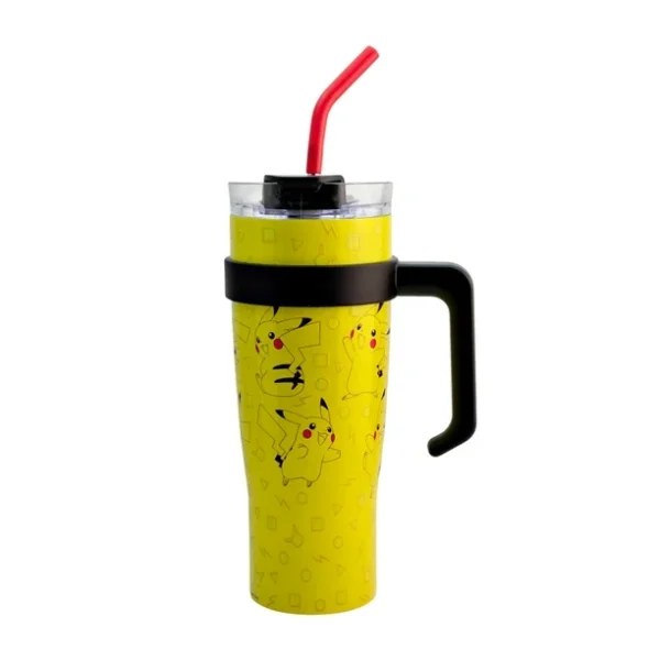 Termo Alto Doble Pared Acero Inoxidable Con Boquilla Y Popote 1.2 L. Pikachu - Pokemon