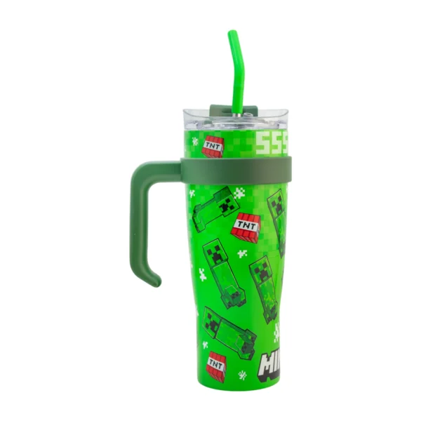 Termo Alto Doble Pared Acero Inoxidable Con Boquilla Y Popote 1.2 L. Minecraft