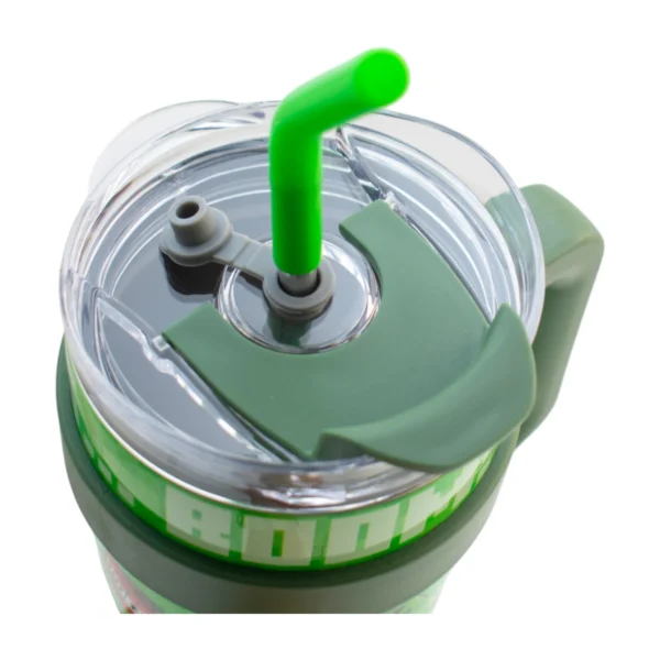 Termo Alto Doble Pared Acero Inoxidable Con Boquilla Y Popote 1.2 L. Minecraft