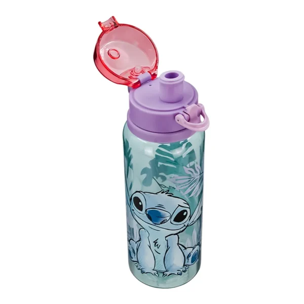 Botella de Plástico con Botón Push UP y Muñequera - Stitch Sentado