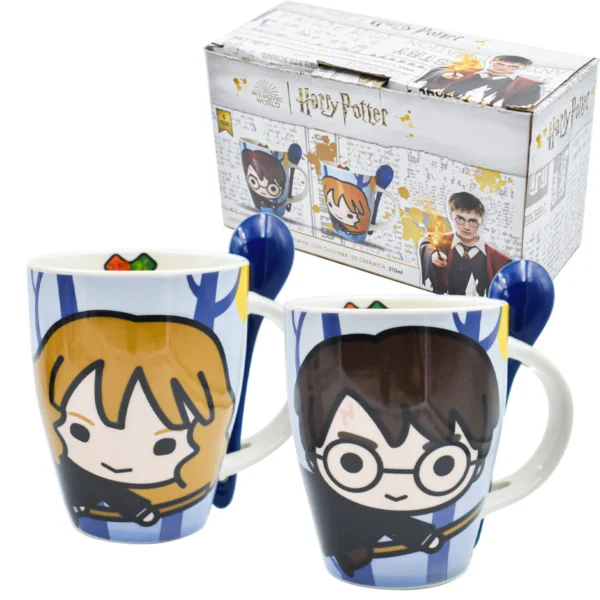 Duo Harry Potter Tarros de Porcelana con Cuchara de Ceramica 310ml