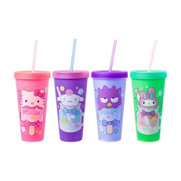 Hellow Kitty - Juego de 4 Vasos con Popote 709ml