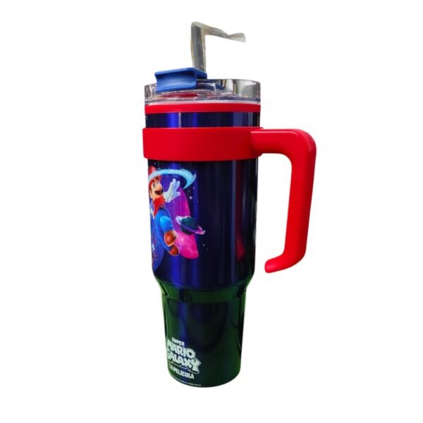 Termo Alto Doble Pared Con Boquilla Y Popote 1.2 L. I Mario Galaxy