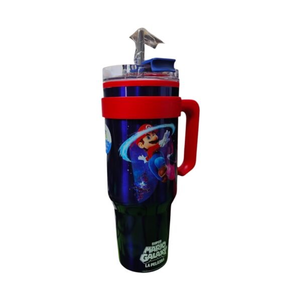 Termo Alto Doble Pared Con Boquilla Y Popote 1.2 L. I Mario Galaxy