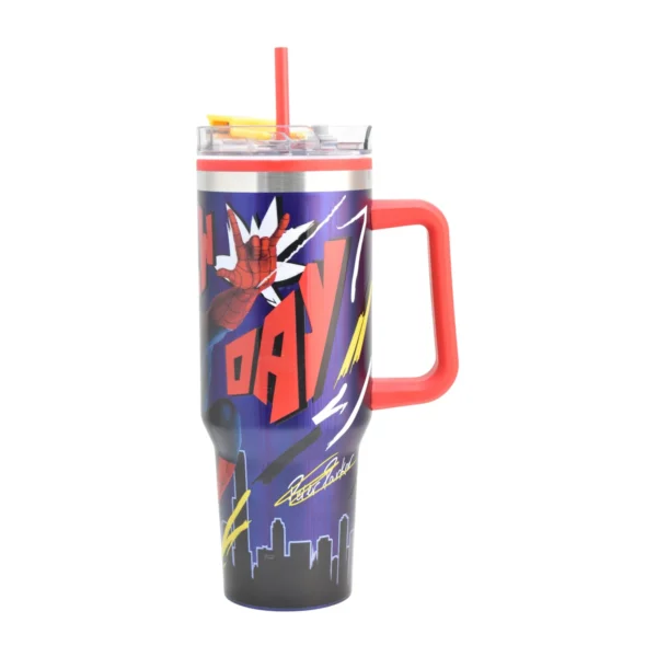 Termo Alto Doble Pared Con Boquilla Y Popote 1.2 L. Spiderman Brand New Day